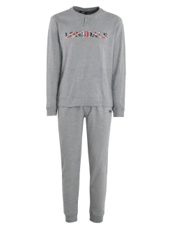 Lonsdale Pigiama lungo da uomo in cotone con scritta