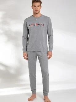 Lonsdale Pigiama lungo da uomo in cotone con scritta