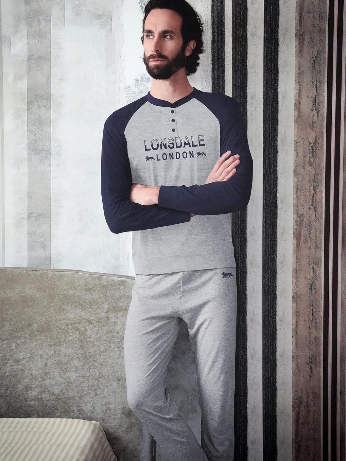 Lonsdale Pigiama lungo da uomo in cotone