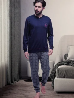 Lonsdale Pigiama lungo da uomo con pantaloni a quadri