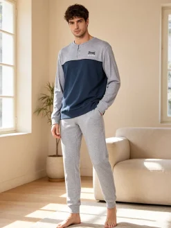 Lonsdale Pigiama lungo da uomo in cotone interlock