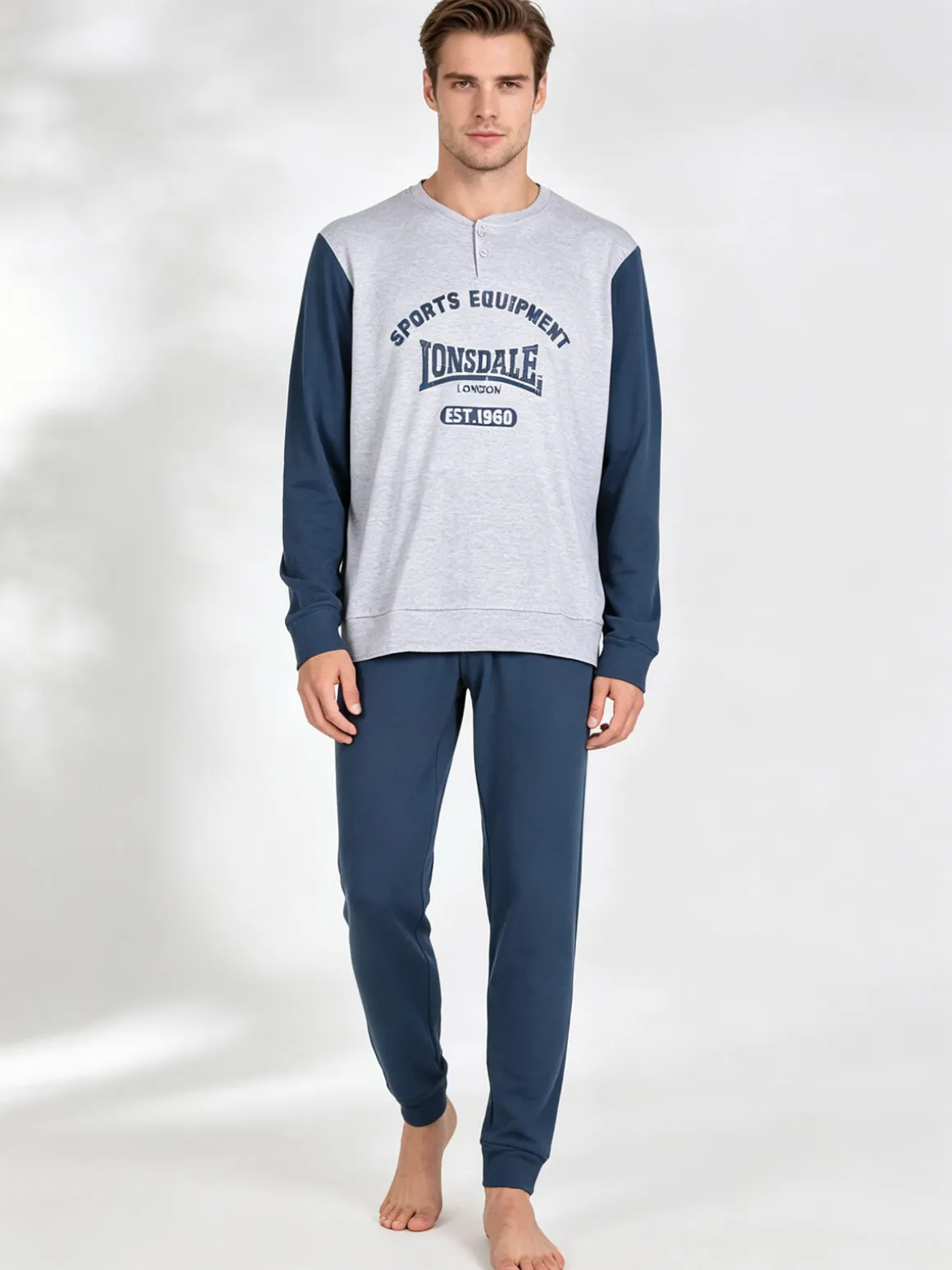 Lonsdale Pigiama lungo da uomo in cotone interlock