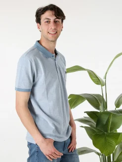 Lonsdale Polo da uomo in cotone a maniche corte con taschino - azzurro