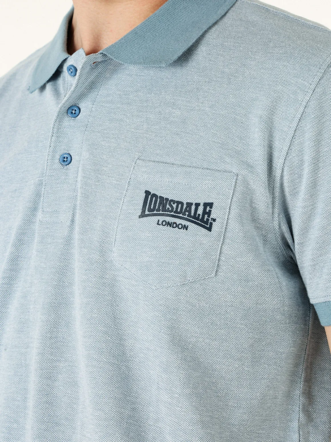 Lonsdale Polo da uomo in cotone a maniche corte con taschino - azzurro