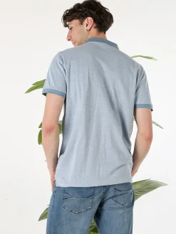 Lonsdale Polo da uomo in cotone a maniche corte con taschino - azzurro