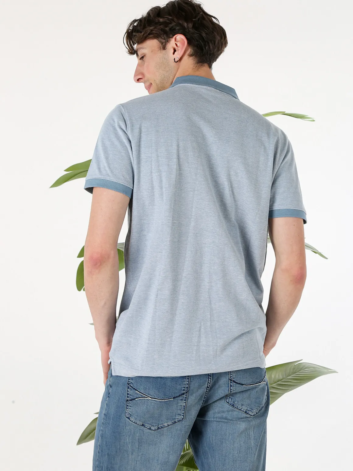 Lonsdale Polo da uomo in cotone a maniche corte con taschino - azzurro
