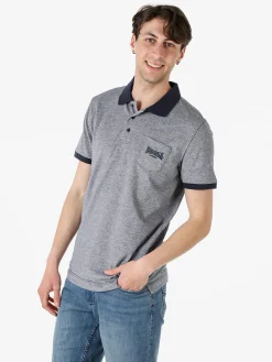 Lonsdale Polo da uomo in cotone a maniche corte con taschino - blu scuro