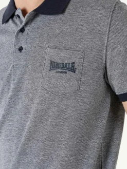 Lonsdale Polo da uomo in cotone a maniche corte con taschino - blu scuro