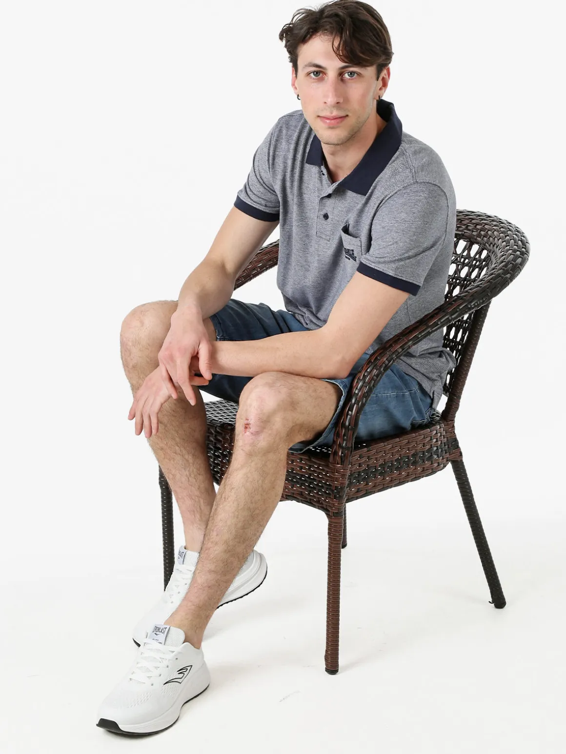 Lonsdale Polo da uomo in cotone a maniche corte con taschino - blu scuro