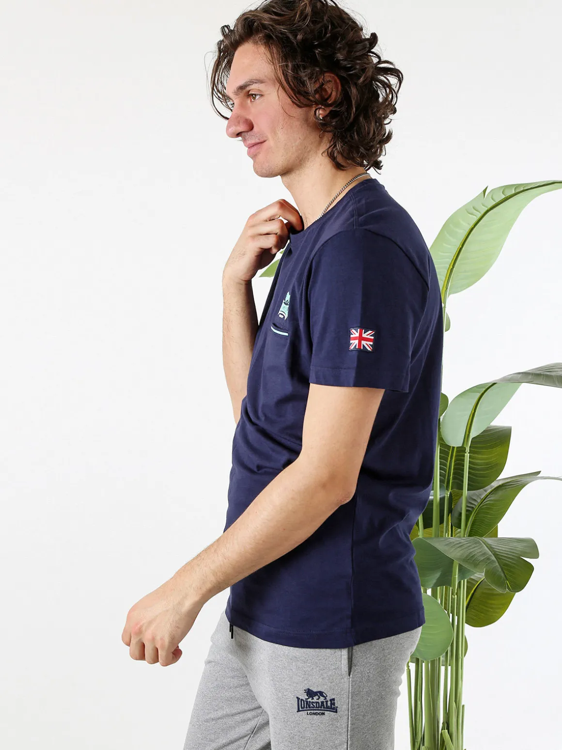 Lonsdale T-shirt da uomo in cotone con taschino a filetto e logo - blu scuro