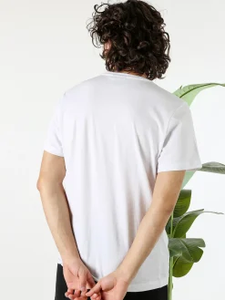 Lonsdale T-shirt da uomo in cotone con taschino a filetto e logo - bianco