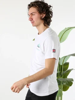 Lonsdale T-shirt da uomo in cotone con taschino a filetto e logo - bianco