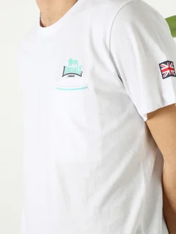 Lonsdale T-shirt da uomo in cotone con taschino a filetto e logo - bianco