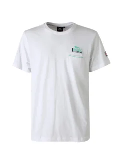 Lonsdale T-shirt da uomo in cotone con taschino a filetto e logo - bianco