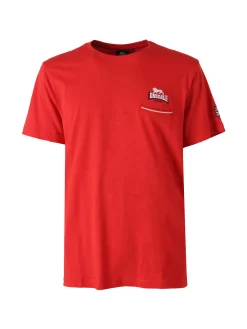 Lonsdale T-shirt da uomo in cotone con taschino a filetto e logo - rosso