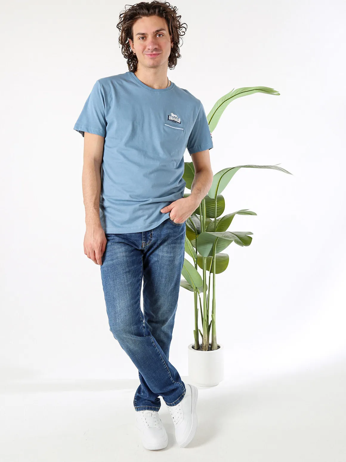 Lonsdale T-shirt da uomo in cotone con taschino a filetto e logo - avion