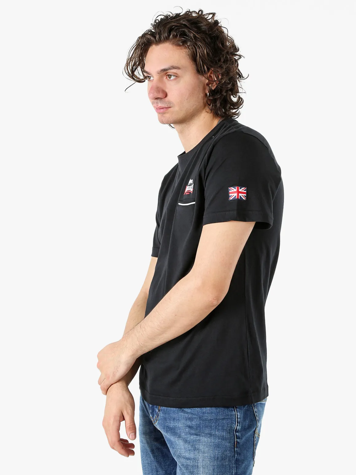 Lonsdale T-shirt da uomo in cotone con taschino a filetto e logo - nero