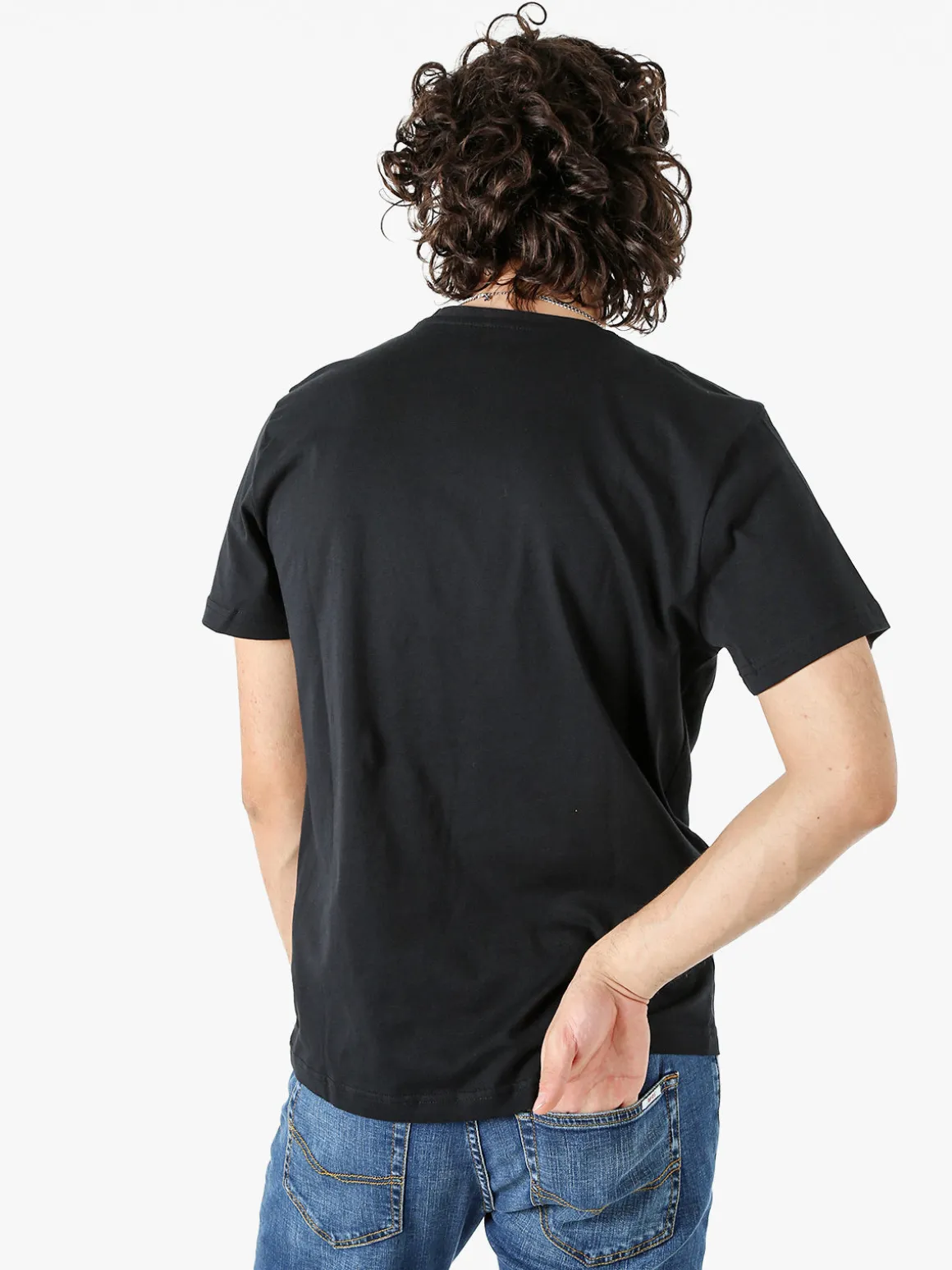 Lonsdale T-shirt da uomo in cotone con taschino a filetto e logo - nero