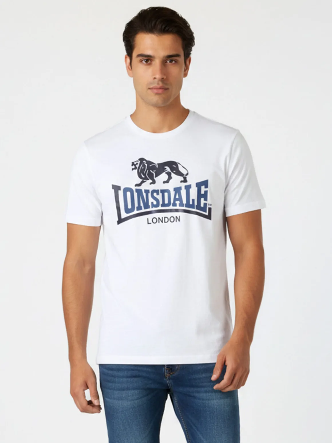 Lonsdale T-shirt da uomo in cotone con logo - bianco