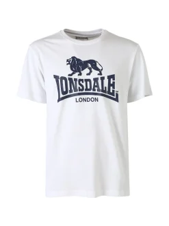 Lonsdale T-shirt da uomo in cotone con maxi stampa logo - bianco