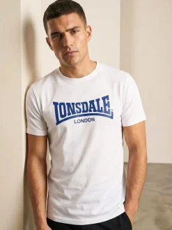Lonsdale T-shirt da uomo in cotone con logo - bianco