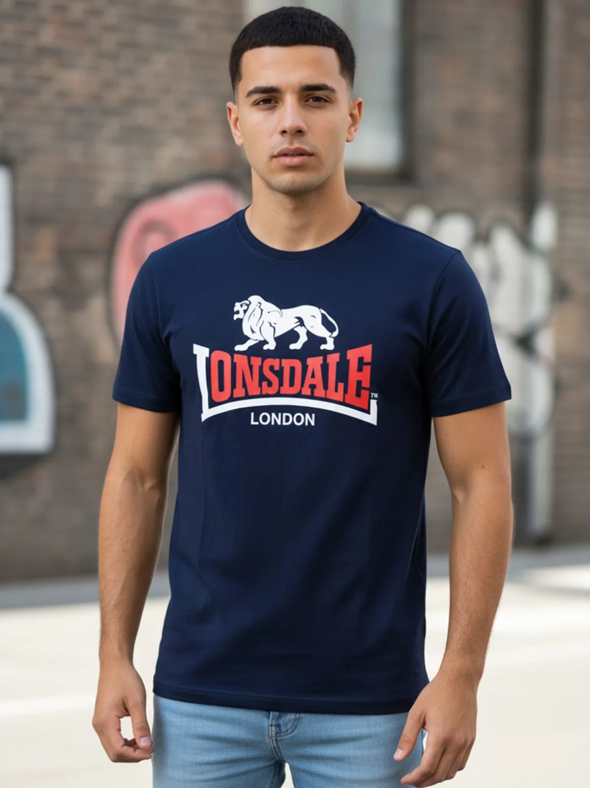 Lonsdale T-shirt da uomo in cotone con logo - blu scuro