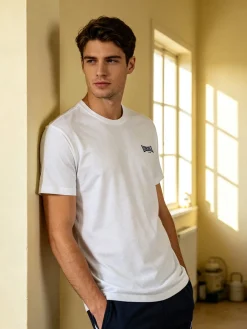 Lonsdale T-shirt da uomo in cotone con logo - bianco