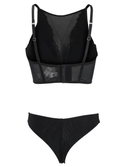 Lormar Broadway coordinato intimo da donna in pizzo e tulle con top bra + brasiliana COPPA B - nero