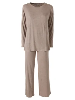 Lormar FITNESS Pigiama lungo da donna in viscosa con scollo tondo - marrone