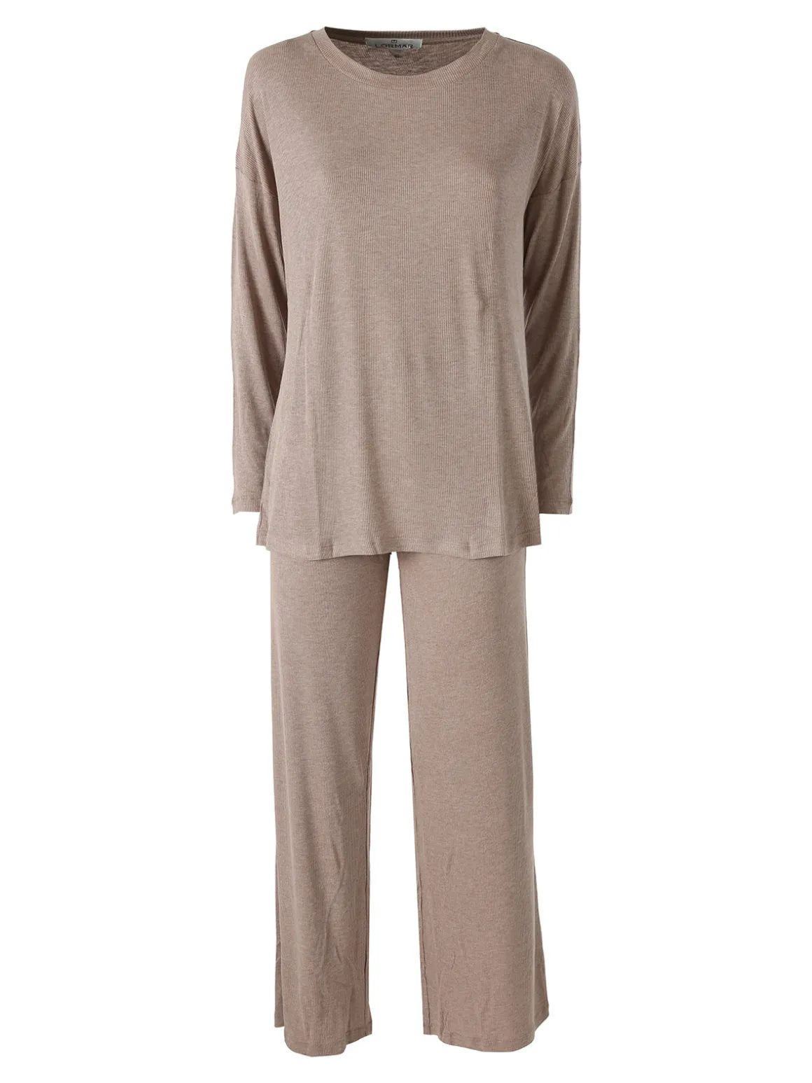 Lormar FITNESS Pigiama lungo da donna in viscosa con scollo tondo - marrone