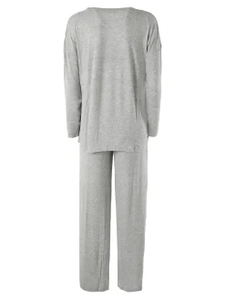 Lormar FITNESS Pigiama lungo da donna in viscosa con scollo tondo - grigio