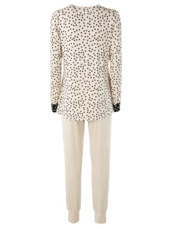 Lormar LIAISON Pigiama lungo da donna in viscosa con stampa a pois - beige