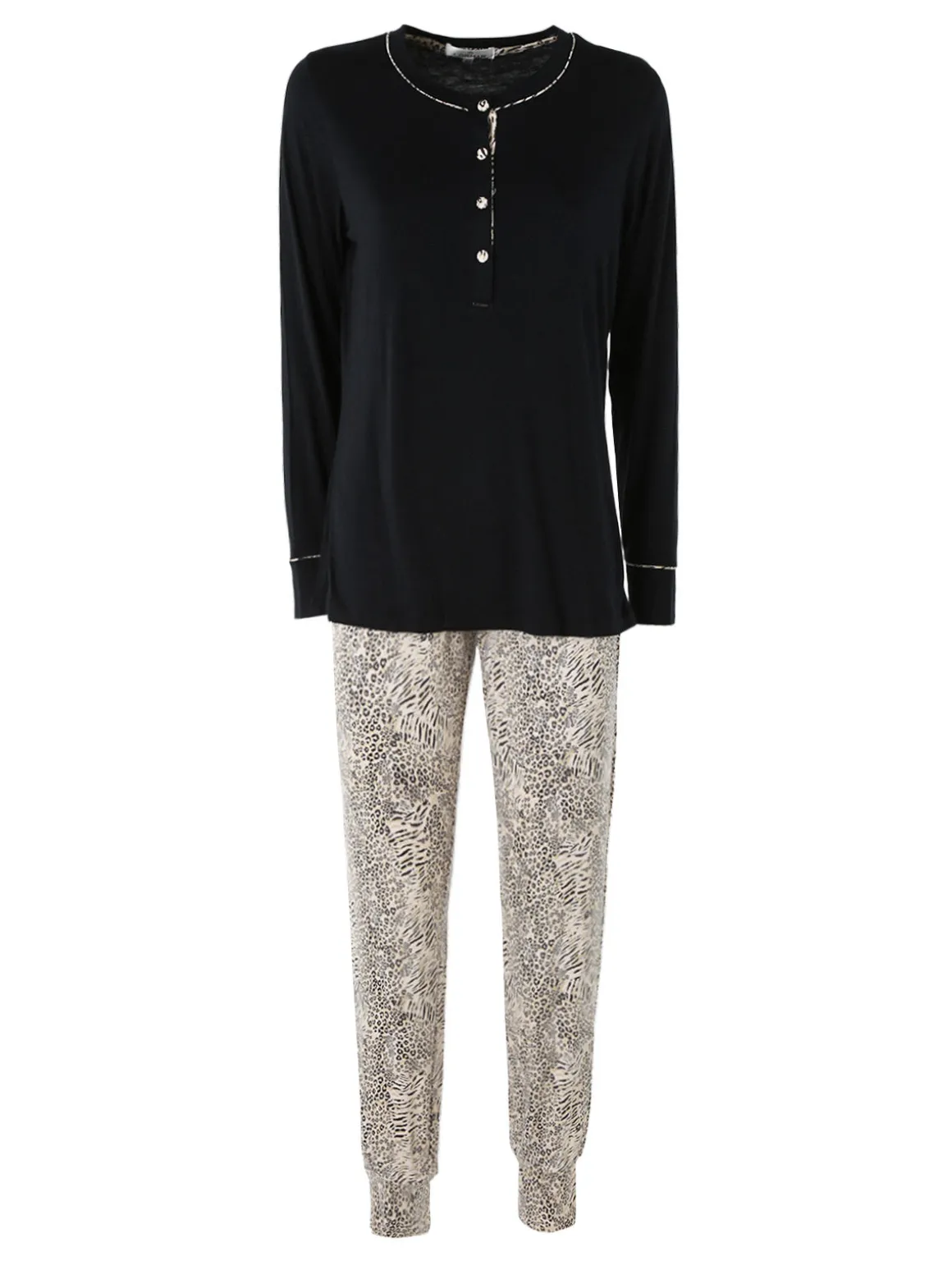 Lormar WILD Pigiama lugo da donna in viscosa con pantaloni animalier - nero