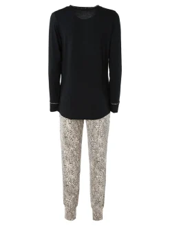 Lormar WILD Pigiama lugo da donna in viscosa con pantaloni animalier - nero
