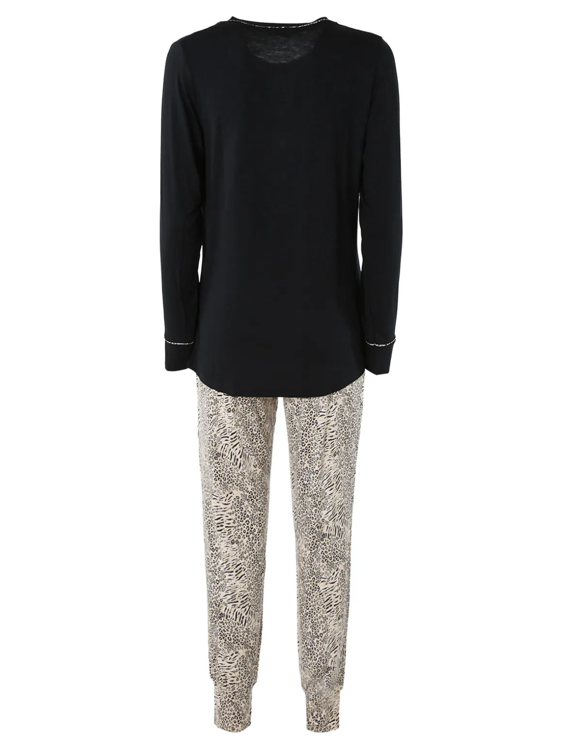 Lormar WILD Pigiama lugo da donna in viscosa con pantaloni animalier - nero
