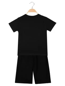 Lotto Completo corto da bambino in cotone con t-shirt e bermuda - nero