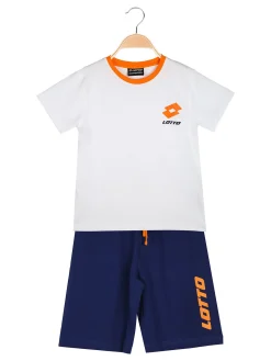 Lotto Completo corto da bambino in cotone con t-shirt logo e bermuda - arancione