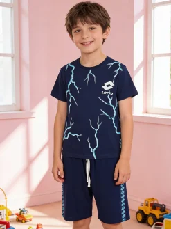 Lotto Completo corto da bambino in cotone con t-shirt e bermuda - blu