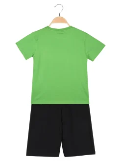 Lotto Completo corto da bambino in cotone con t-shirt logo e bermuda - verde