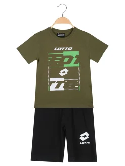 Lotto Completo corto da bambino in cotone con t-shirt e bermuda - militare