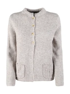Louise Doro Cardigan donna in maglia con bottoni e taschini - sabbia