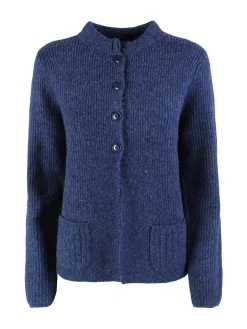 Louise Doro Cardigan donna in maglia con bottoni e taschini - blu scuro