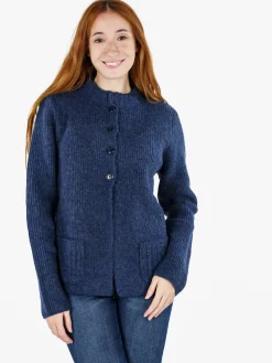 Louise Doro Cardigan donna in maglia con bottoni e taschini - blu scuro