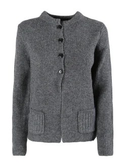 Louise Doro Cardigan donna in maglia con bottoni e taschini - grigio scuro