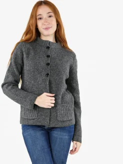 Louise Doro Cardigan donna in maglia con bottoni e taschini - grigio scuro