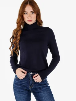Louise Doro Dolcevita donna in maglia tinta unita - blu scuro