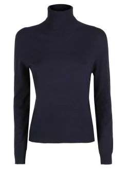 Louise Doro Dolcevita donna in maglia tinta unita - blu scuro