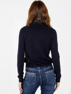 Louise Doro Dolcevita donna in maglia tinta unita - blu scuro