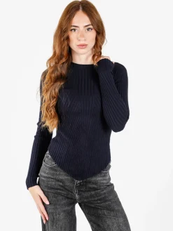 Louise Doro Maglia donna a costine con finale a punta - blu scuro