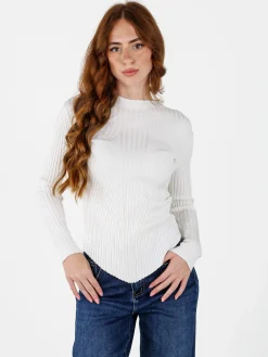 Louise Doro Maglia donna a costine con finale a punta - bianco
